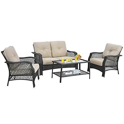 Tangkula 4-Piece PE Wicker Patio Conversation Set: $499.99