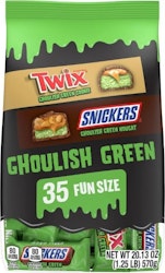 Snickers & Twix Ghoulish Green Milk Chocolate Halloween Candy 35-Count Bag for $10 + free shipping w/ Prime