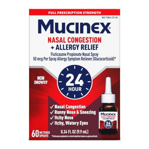 Mucinex Fluticasone Nasal Congestion and Allergy Relief Spray 60-Count: $14.84 Mucinex Fluticasone Nasal Congestion and Allergy Relief Spray 60-Count: $14.84