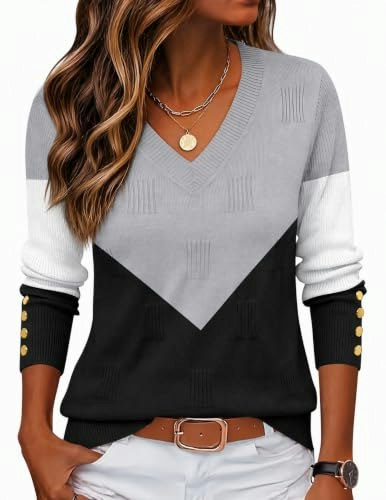 Zeagoo Women's V-Neck Long Sleeve Button Sweater: $24.47