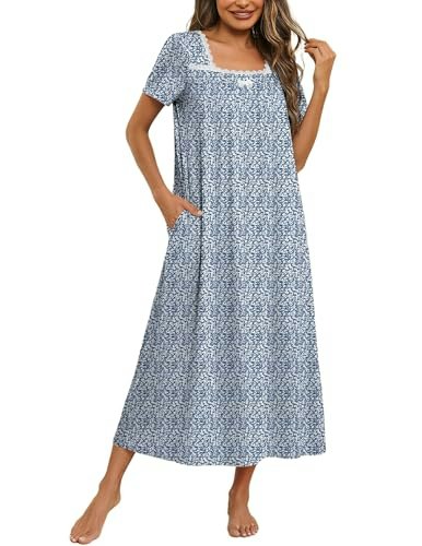 Ekouaer Cotton Short Sleeve Nightgown with Pockets: $19.98