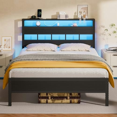 Furnulem Full Bed Frame with Storage Headboard: $114.98