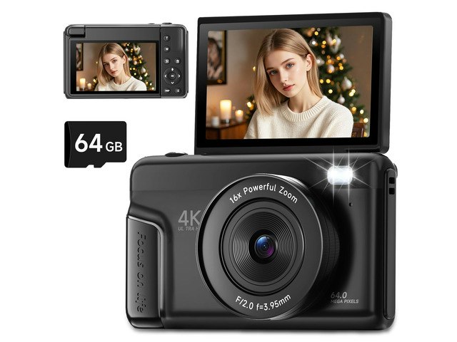 64MP 4K Digital Vlogging Camera with 64GB SD Card: $77.67 64MP 4K Digital Vlogging Camera with 64GB SD Card: $77.67