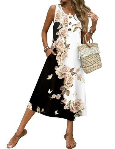 Zeagoo Women's Sleeveless Floral A-line Midi Dress: $9.98