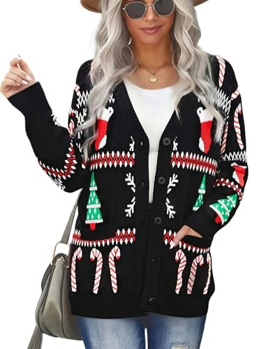 Women's Button-Down Christmas Cardigan with Pockets: $29.49