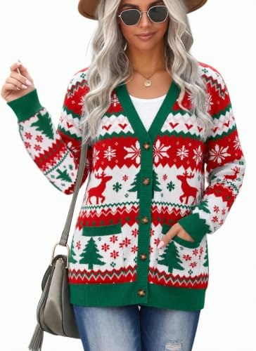 Women's Button-Down Christmas Cardigan with Pockets: $29.49