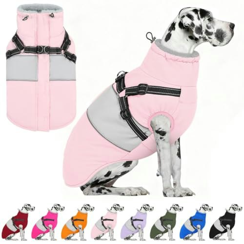 Aofitee Waterproof Dog Winter Jacket with Harness: $39.09