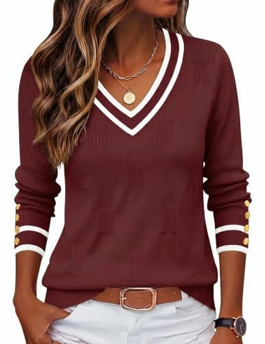 Zeagoo Women's V-Neck Long Sleeve Button Sweater: $28.79 Zeagoo Women's V-Neck Long Sleeve Button Sweater: $28.79