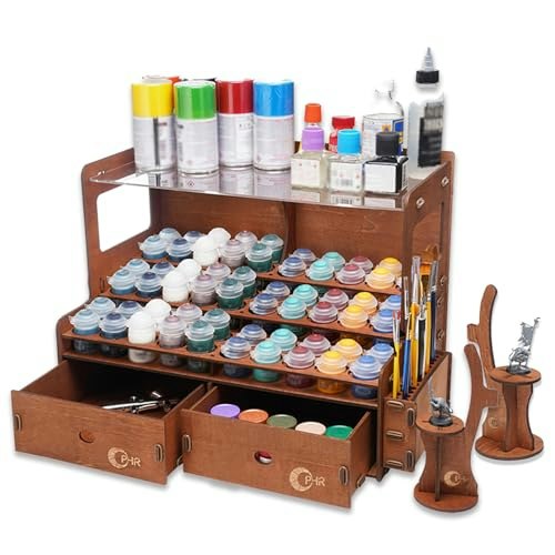Ophir 60-Bottle Wooden Paint Rack with Brush Holders and Drawers: $35.99