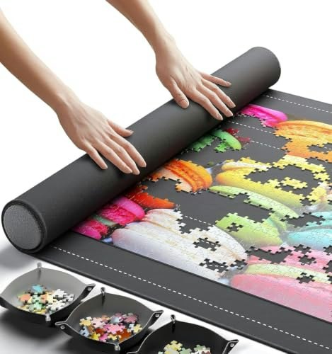 Newverest 46" x 26" Jigsaw Puzzle Mat with 3 Sorting Trays and Storage Bag: $36.52
