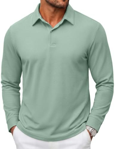 Coofandy Men's Long Sleeve Cotton Pique Polo Shirt: $19.48