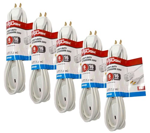 Hyper Tough 6-Foot 16AWG Indoor Extension Cord 5-Pack for $9 + free shipping w/ $35