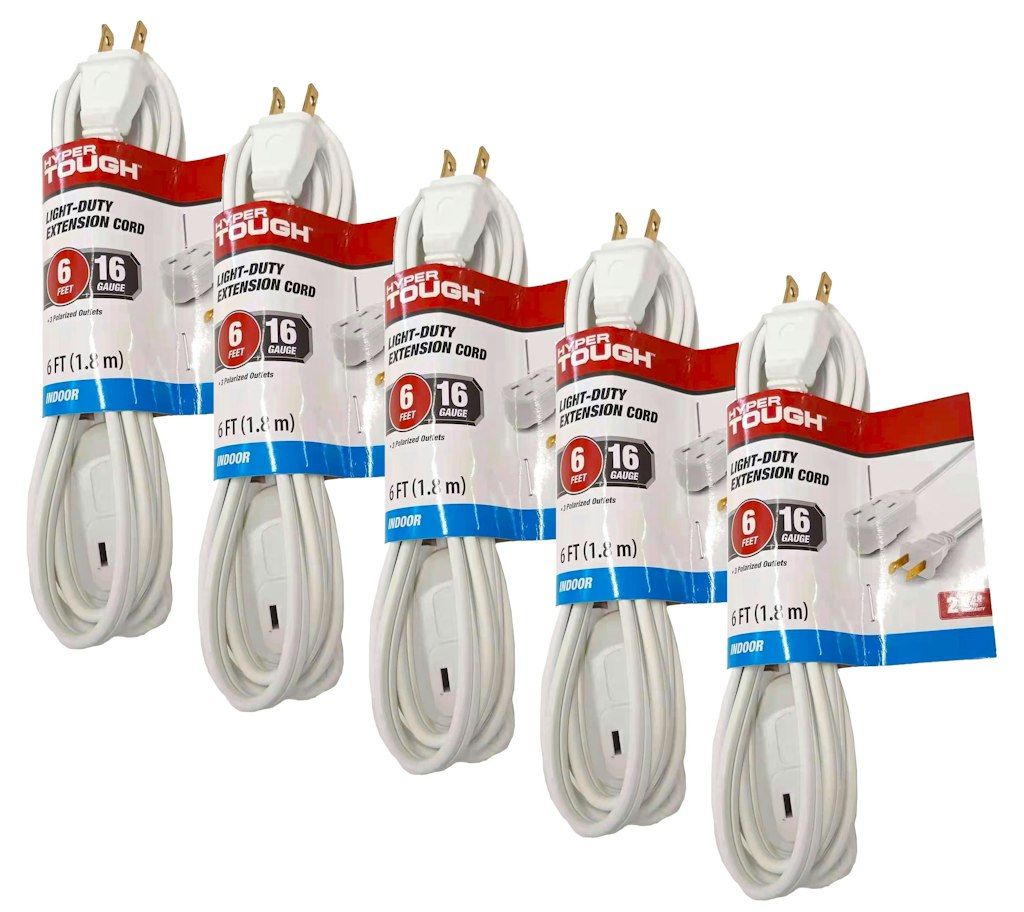 Hyper Tough 6-Foot 16AWG Indoor Extension Cord 5-Pack: $8.97