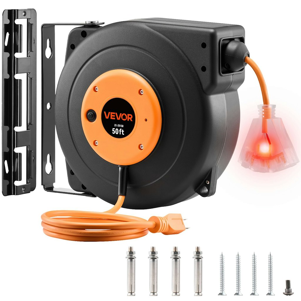 Vevor 50-Foot Retractable Extension Cord Reel: $65 Vevor 50-Foot Retractable Extension Cord Reel: $65