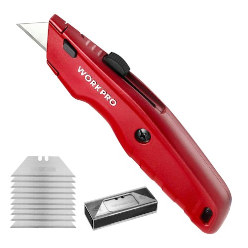 WorkPro Premium Utility Knife w/ 10 Extra Blades for $10 + free shipping w/ Prime