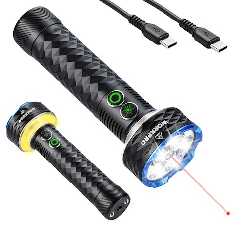 WorkPro Rechargeable Flashlight w/ Red Laser for $20 + free shipping w/ Prime