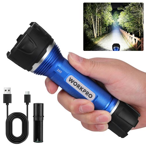 WorkPro Aluminum Rechargeable LED Flashlight for $11 + free shipping w/ Prime