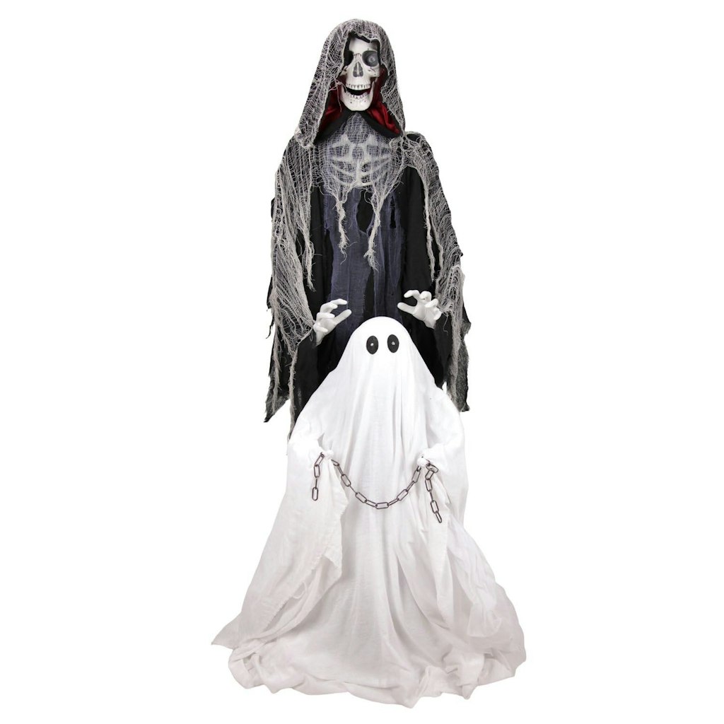 Haunted Hill Farm 5.9-Foot Reaper w/ Ghost Halloween Animatronic: $84