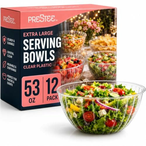 Prestee 53-oz. Clear Plastic Serving Bowl 12-Pack: $24.99
