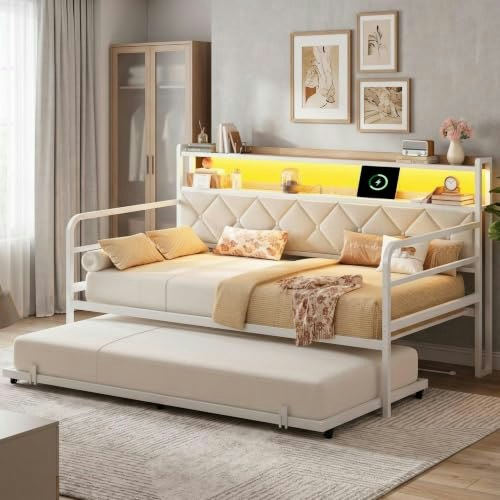 Likimio Twin Daybed with Trundle and Charging Station: $164.98 Likimio Twin Daybed with Trundle and Charging Station: $164.98