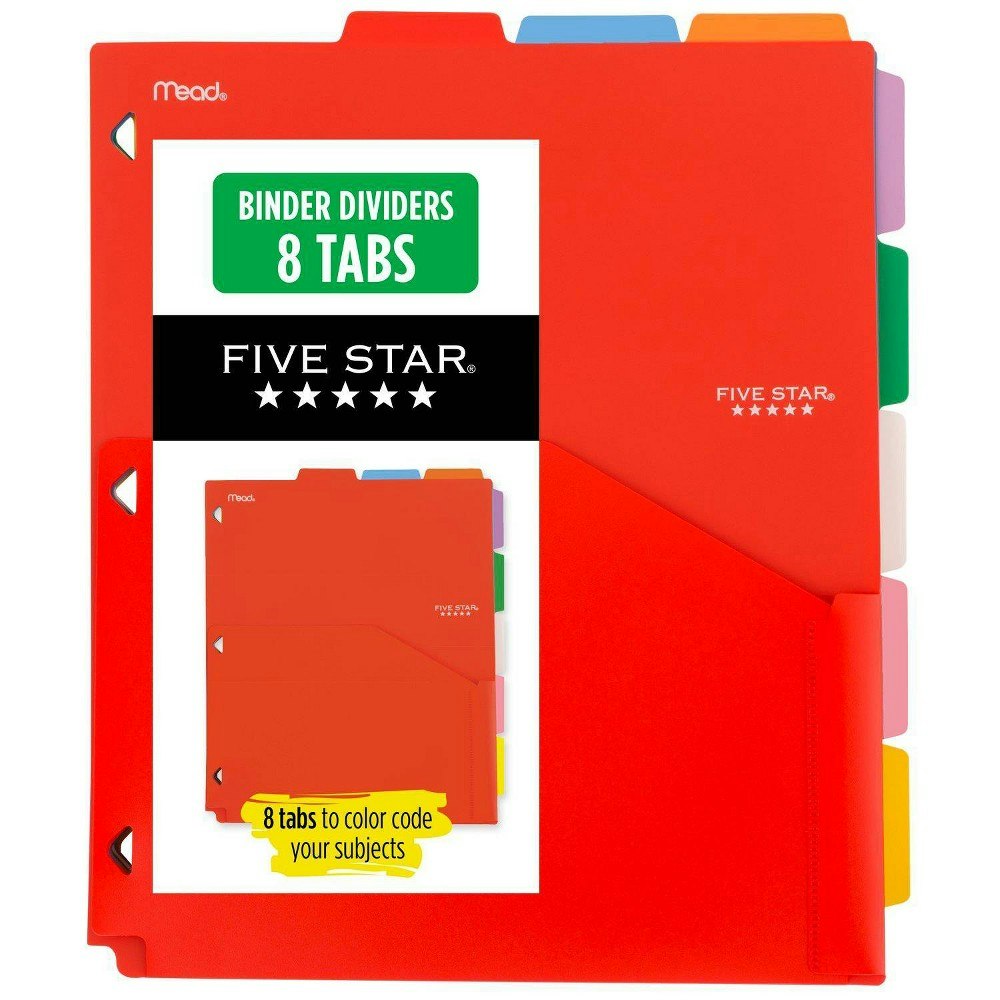Five Star 8-Tab Binder Dividers with Pocket 8-Pack: $8.79