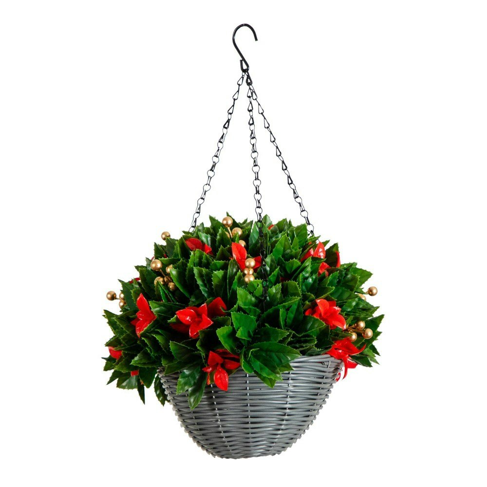 Nearly Natural 24-Inch Pre-Lit Artificial Photinia Hanging Basket: $51.99 Nearly Natural 24-Inch Pre-Lit Artificial Photinia Hanging Basket: $51.99