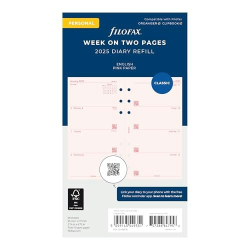 Filofax 2025 Personal/Compact Week-to-View Diary Refill: $5.14