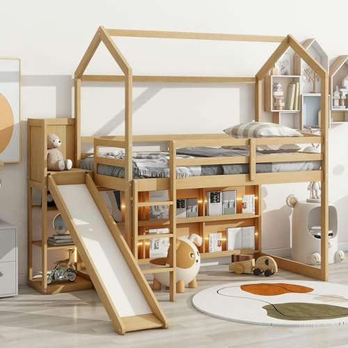 Acosure Twin Size House Loft Bed with Slide and Storage: $349.24 Acosure Twin Size House Loft Bed with Slide and Storage: $349.24