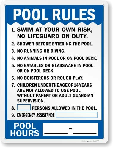 SmartSign 24 x 18-inch Pool Rules Metal Sign: $40.64 SmartSign 24 x 18-inch Pool Rules Metal Sign: $40.64