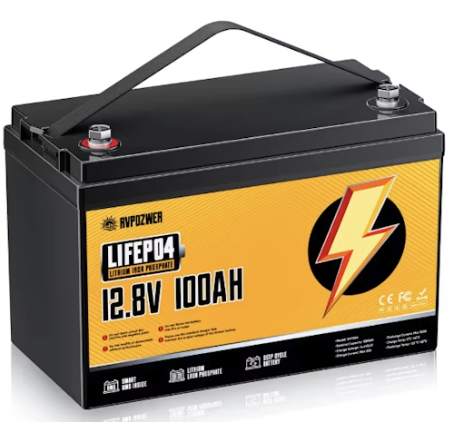 RVPOZWER 12V 100Ah LiFePO4 Lithium Battery for $122 + free shipping