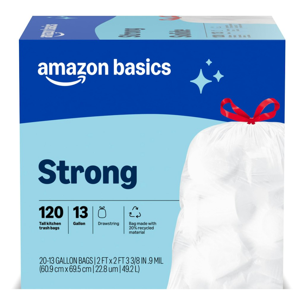 Amazon Basics Tall Kitchen Drawstring 13-Gallon Trash Bags 120-Count: $12 w/ Prime Amazon Basics Tall Kitchen Drawstring 13-Gallon Trash Bags 120-Count: $12 w/ Prime