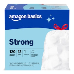 Amazon Basics Tall Kitchen Drawstring 13-Gallon Trash Bags 120-Count for $12 w/ Prime + free shipping