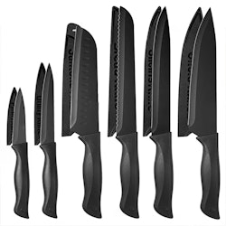 06/10/2026 - Hangzhou Xinhongyang Jidian - Extended Placement - 8 Days - NULAS Knife Set, 6-PC Colorful Kitchen Knife Set, 6 Sharp Kitchen Knives with Covers for Cooking, Cutting, Black for $10 + free shipping w/ $35