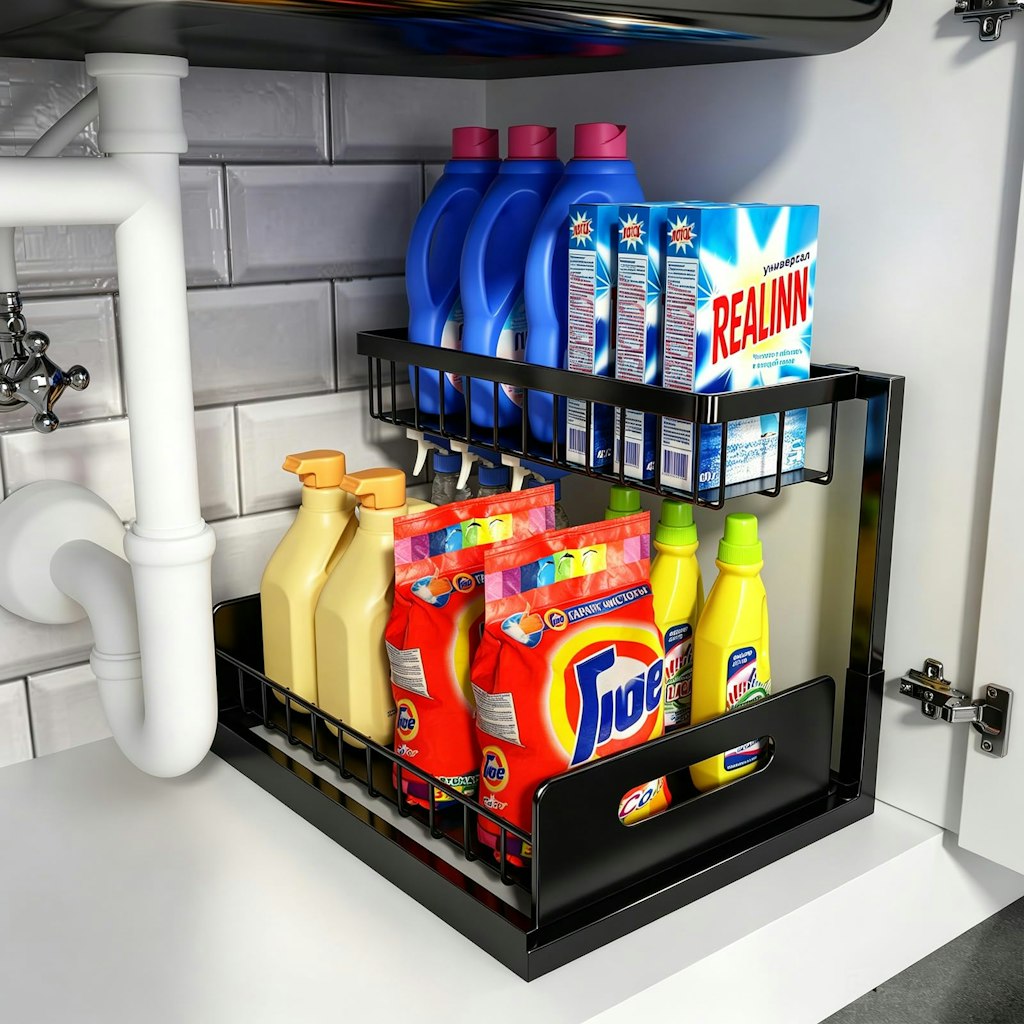 L-Shaped Pull Out Under Sink Cabinet Organizer: $22 w/ Prime L-Shaped Pull Out Under Sink Cabinet Organizer: $22 w/ Prime