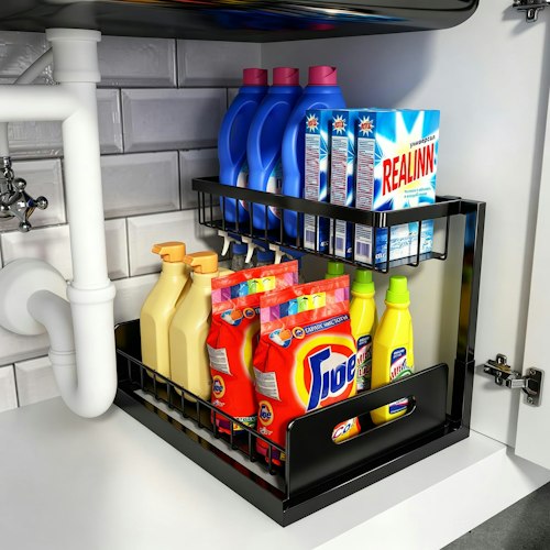 L-Shaped Pull Out Under Sink Cabinet Organizer for $22 w/ Prime + free shipping