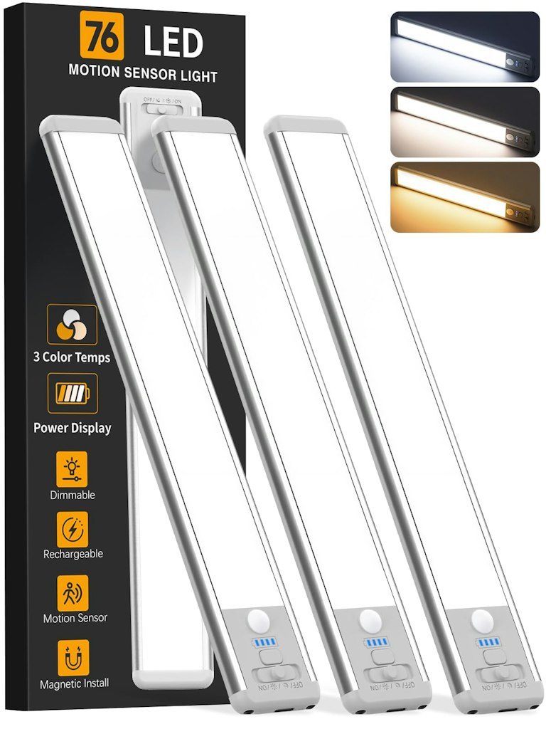 Wireless Rechargeable Motion Sensor Under Cabinet Light 3-Pack: $22 Wireless Rechargeable Motion Sensor Under Cabinet Light 3-Pack: $22
