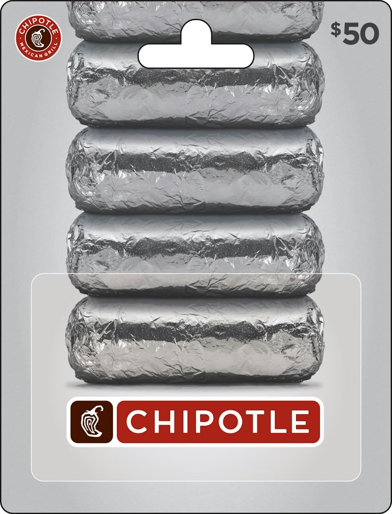 $50 Chipotle Gift Card & $10 Amazon Credit: $50 $50 Chipotle Gift Card & $10 Amazon Credit: $50