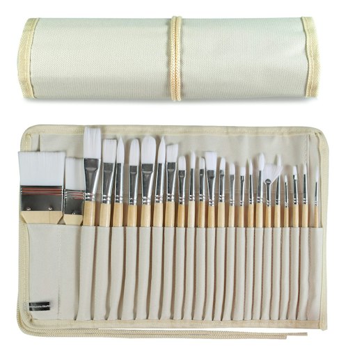 24-Piece Paint Brush Set w/ Canvas Case for $9.49 w/ Prime + free shipping