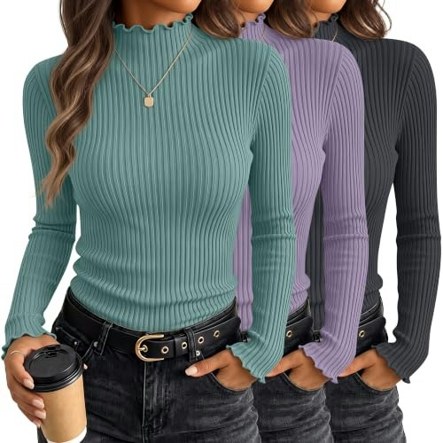 Huukeay Women's Mock Turtleneck Long Sleeve Shirts 3-Pack: $26.39