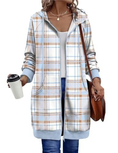 Zeagoo Women's Zip-Up Plaid Tunic Hoodie: $31.99 Zeagoo Women's Zip-Up Plaid Tunic Hoodie: $31.99