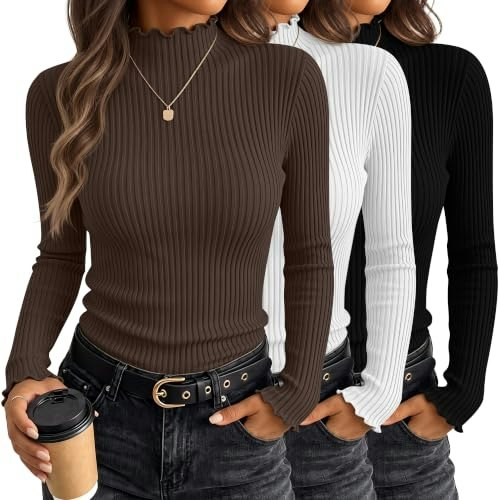 Huukeay Women's Mock Turtleneck Long Sleeve Shirts 3-Pack: $31.19