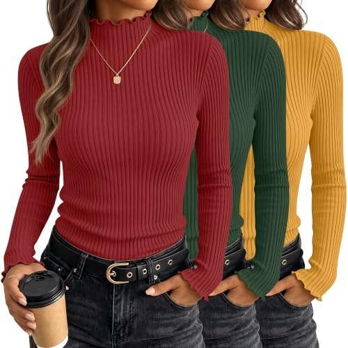 Huukeay Women's Mock Turtleneck Long Sleeve Shirt 3-Pack: $29.59 Huukeay Women's Mock Turtleneck Long Sleeve Shirt 3-Pack: $29.59