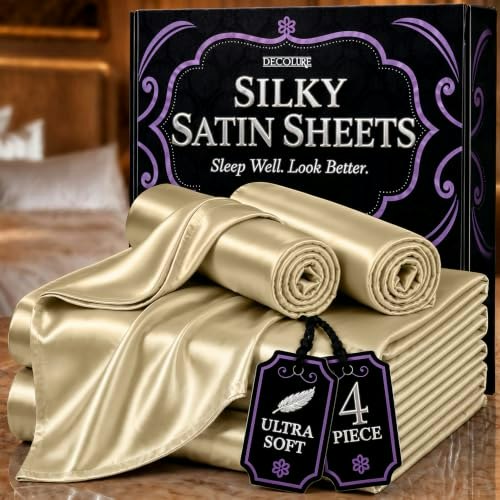 Decolure Full Size 4-Piece Satin Sheet Set: $23.96 Decolure Full Size 4-Piece Satin Sheet Set: $23.96