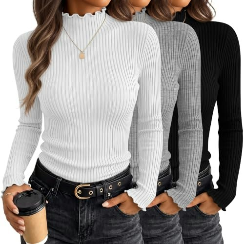 Huukeay Women's Mock Turtleneck Long Sleeve Shirts 3-Pack: $31.19 Huukeay Women's Mock Turtleneck Long Sleeve Shirts 3-Pack: $31.19