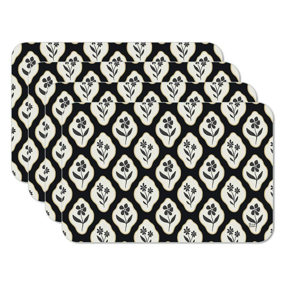 Thirstystone Black Floral Reversible Plastic Placemats 4-Pack: $20.99 Thirstystone Black Floral Reversible Plastic Placemats 4-Pack: $20.99