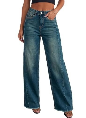 Sidefeel Women's High-Waisted Baggy Straight Leg Denim Jeans: $28.49