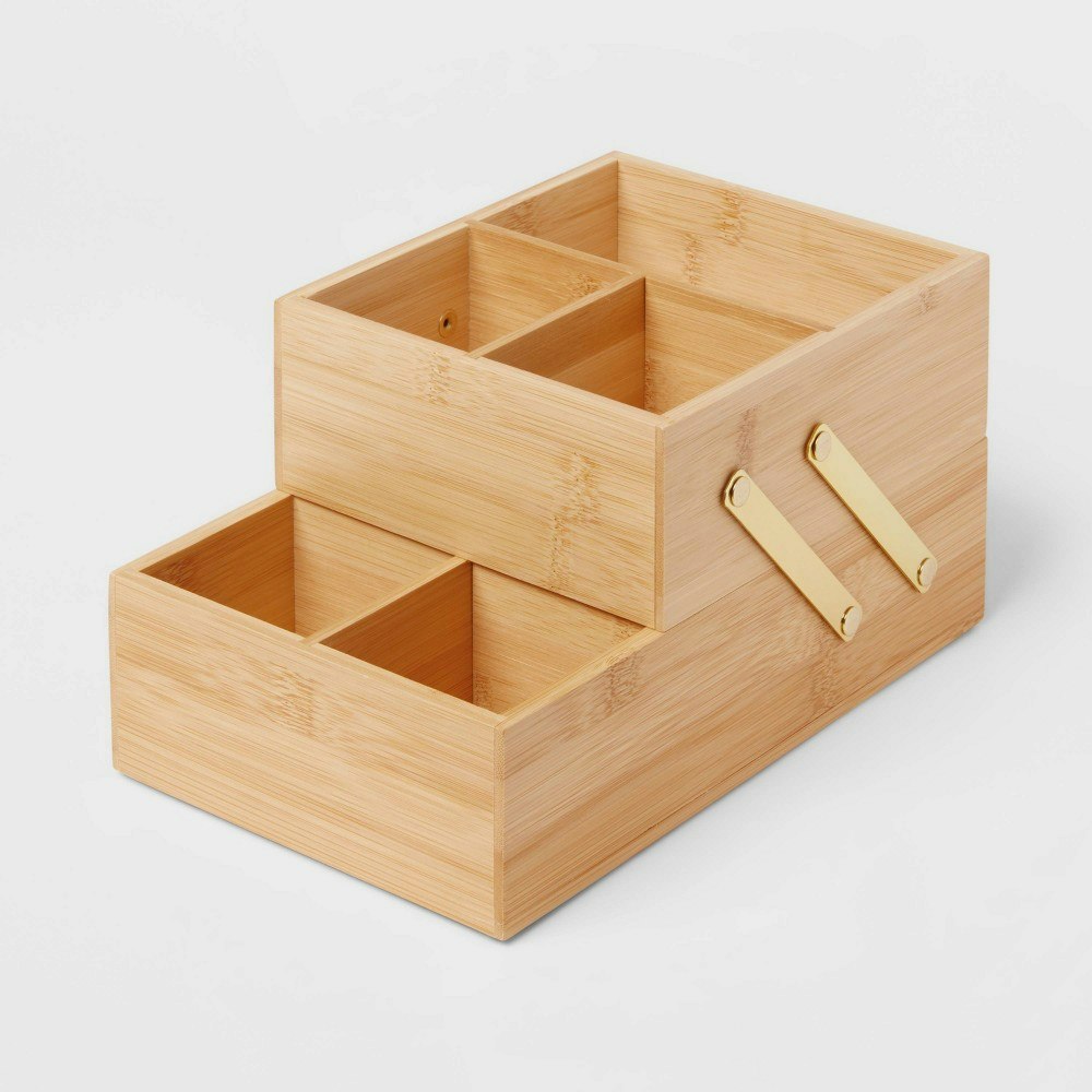 Brightroom 10" x 6" x 5" Hinged Bamboo Countertop Organizer: $25 Brightroom 10" x 6" x 5" Hinged Bamboo Countertop Organizer: $25