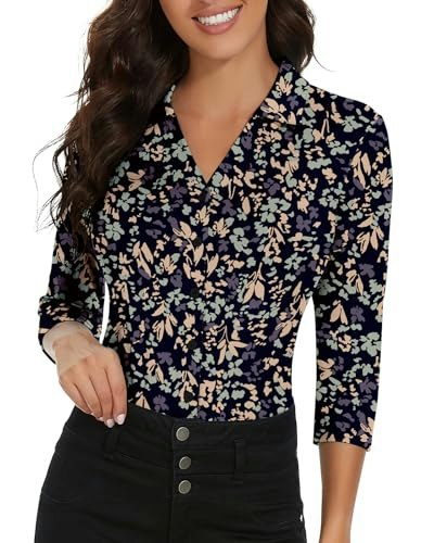 Women's Floral 3/4 Sleeve Polo Blouse: $23.19