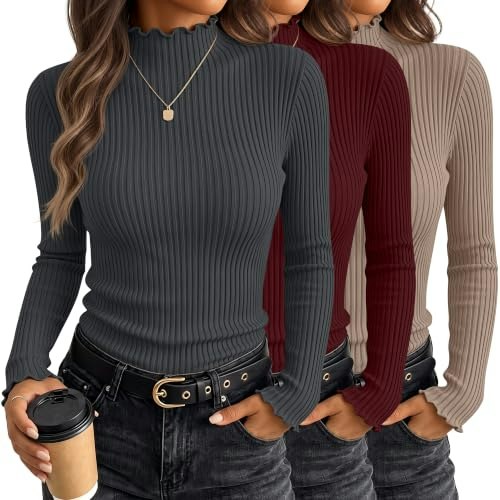Huukeay Women's Mock Turtleneck Long Sleeve Shirt 3-Pack: $31.19 Huukeay Women's Mock Turtleneck Long Sleeve Shirt 3-Pack: $31.19