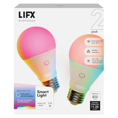 LIFX A19 RGB Smart Light Bulb 2-Pack: $15.99 LIFX A19 RGB Smart Light Bulb 2-Pack: $15.99